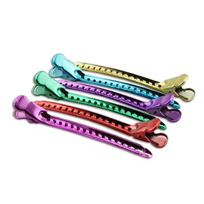 China Professional Hair Clips Accessories 6pcs/Bag 6 Color Stainless Steel Crocodile Barber Shop Section Hair Grip for sale