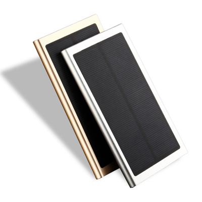 China Large Capacity Aluminum Alloy Shell Super Slim Solar Power Charger 10000mAh Portable Solar Power Bank External Backup Battery for sale