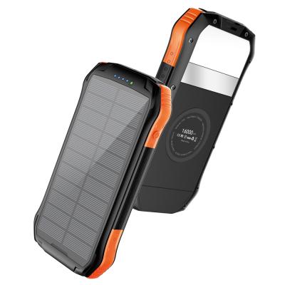 China Solar Panel Charger 16000mAh Solar Power Bank Portable External Backup Battery Dual Outputs & Type-C Input Waterproof Solar Powerbanks for sale