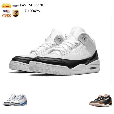 China High Quality Rubber Genuine Leather Stock X Jumpman 3s Basketball Shoes Denim Wolf Gray Mens Trainers Sport Shoes Chiffon White Black for sale