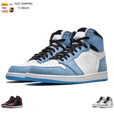 China Rubber Mens Jumpman 1 Royal Blue Patent High Basketball Shoes 1s Chicago Heritage University Bred Dark Mocha Shade UNC Womens Sneakers for sale