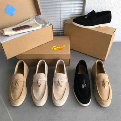 China Fashion Trend LP Fashion Casual Shoes Loro Piana Suede Loafers Designer Classic Buckle Round Boots Flat Heel Platform Rubber Toe Moccasin for sale