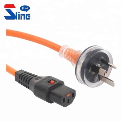 China Home Appliance Clear 3 Pin AU Male Plug To IEC LOCK C13 Female Plug Hospital Medical Grade Power Cable Leads With Australian SAA Approval for sale