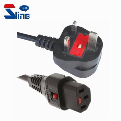 China Mains Cord Mains Appliance BS1363 British and UK Standard Fused Plug to IEC 320 Self-Locking Lock C13 Raceways Lead Cable England ASTA Approval for sale