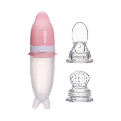 China BPA Food Grade Silicone Fruit Feeder Nipple Free Feeding Tool Baby Feeding Bottle With Spoon for sale