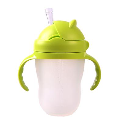 China 100% Food Grade Silicone Baby Bottle Silicone Cup Kids Cute Kids Learn Drinking Water Straw Handle Feeding Bottle Slippery Training Cup Baby Feeding for sale