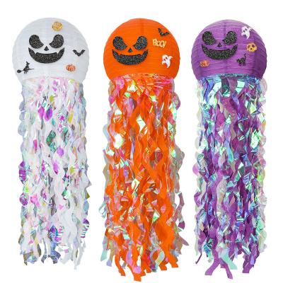 China Folk Art Halloween Jellyfish Pumpkin Paper Lantern Ornaments Party Decoration Pendant Products for sale