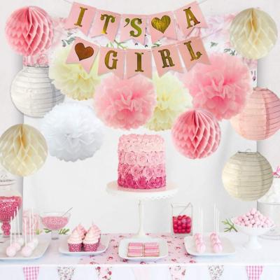 China /PE Paper It's A Girl Baby Shower Decorations Kit With Oh Baby Foil Balloons Her Girl Banner Party Supplies for sale