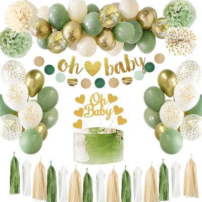 China Hot sale party decoration green balloon paper pom pom banner and garland baby shower paper kit for party decoration for sale