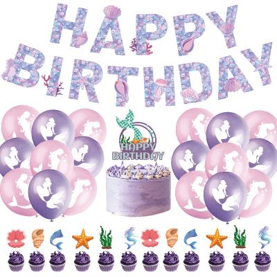 China Hot Sale Mermaid Theme Birthday Cake Kit With Latex Balloons Purple Latex Toppers And Banner For Party Decoration for sale