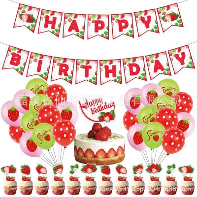 China New Product 2022 Popular Summer Fruit Strawberry Theme Party Decoration Set Flag Balloon Cake Card Birthday Party Supplies Girl for sale