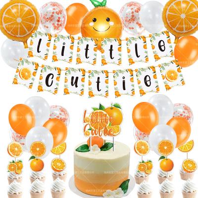 China New Product 2022 Popular Clementine Orange Themed Flag Decoration Foil Balloon Label Set Summer Party Orange Orange for sale