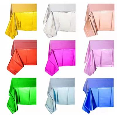 China Popular hot sale waterproof PET decoration foil table cover chrome color metallic tablecloth for birthday wedding baby shower party etiquette for sale