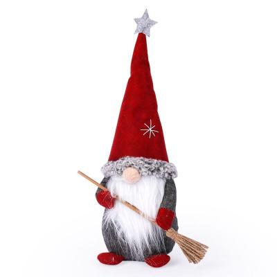 China Stock Number Faceless Broom Rudolph Santa Claus Cloth Christmas Decoration Doll Felt Dwarf Doll for sale