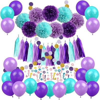 China Pom Poms Paper Tassel Garland Mermaid Confetti Balloons Party Decorations Mermaid Party Decorations for Mermaid Birthday Baby Shower for sale