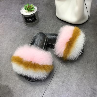 China Fashionable High Quality PVC Mink Fur Slippers Colorful Fur Slides Fox Fur Slippers for sale