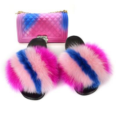 China PVC factory outlet wholesale fur slides for women fur slide and bag fur slides and matching purse for sale