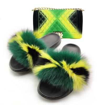 China Wholesale PVC Factory Outlet Fur Slides With Purse Set Fur Slides Logo Fur Slide Vendors for sale