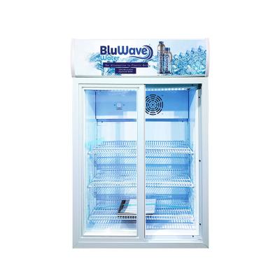 China 105L Single-temperature Double Sliding Door Commercial Upright Showcase Cooler Display Fridge for sale