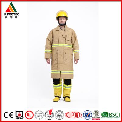 China Engranaje largo de la asistencia del bombero de la capa del bombero del PBI para el rojo del comandante azul marino del fuego de color caqui en venta