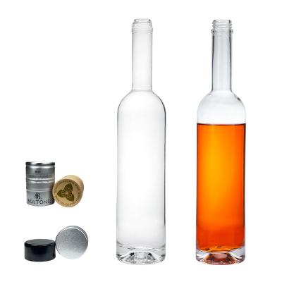 China Wine Round Hollow Flint Glass Wine With Lid 750ml Aluminum Spiral Glass Bottle Vodka Whiskey for sale