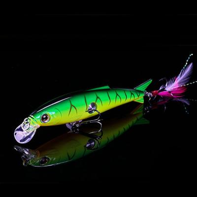 China 10cm/16g 2# Low Artificial Plastic Hard Bait With Feather Treble Hook 3D Simulation Eyes Bionic Bait Fishing Lure FS865 for sale