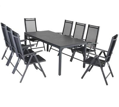 China Modern 8+1 Dining Table & Chairs Outdoor Dining Seating Set with WPC Table Top - Silver / Charcoal for sale