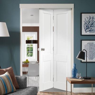 China Modern White 2 Panel Bathroom Shaker Door Interior Curved Wood Door Hardware Primed Bifold Door for sale