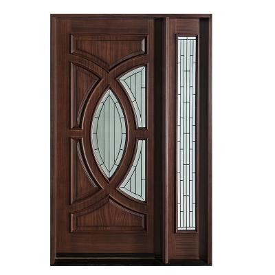 China Hot Selling Traditional Design Mahogany Solid Wood Traditional Entry Door With Decorative Glass for sale