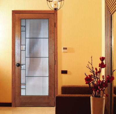 China Modern Luxury Used Interior Wooden French Door with Art Design Glass Inserts for sale