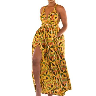 China Print Slit Sleeveless Maxi Women Casual Dresses from Africa Clothing 2022 African Breathable for sale