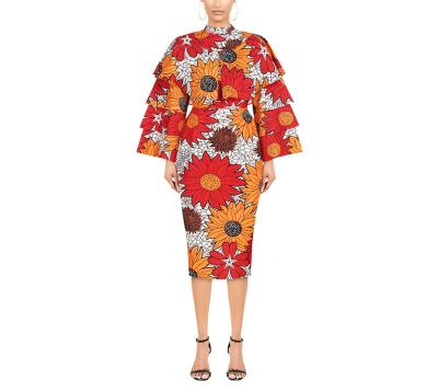 China 2022 Ruffle Sleeve Digital Print Breathable Floral Women African Casual Outfits for sale