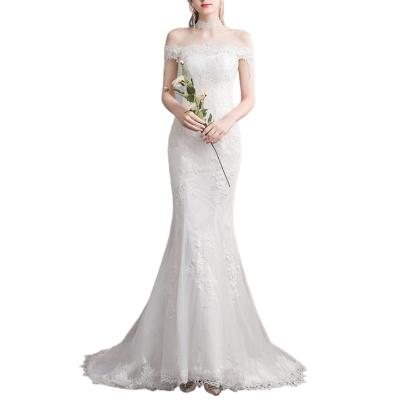 China Breathable French Romantic Sexy Off-Shoulder Lace Mermaid Wedding Dress Slim Fit Wedding Dress for sale