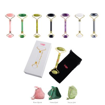 China Natural Jade Roller Gua Sha Set Quartz Stone Wholesale Natural Anti Aging Facial Massage Tools Face Jade Roller Rose Quartz Jade Roller Set Rose Gold Stone Body present for sale