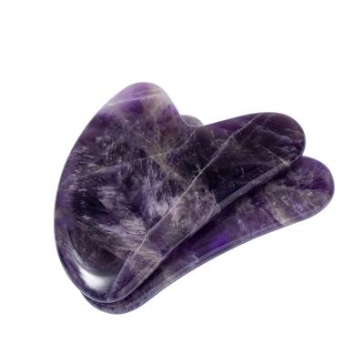 China Double Jade Massage Stone Roller Jade Gua Sha Sha Scraping Purple Set and Custom Logo Real Amethyst Gua Sha Set for sale