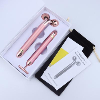 China Factory Supply 2-in-1 Electric Jade Roller Double Rollers Facial Massager Vibrating Rose Quartz Roller for sale