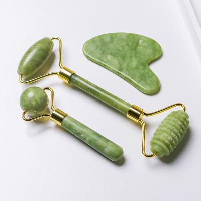 China Double rollers green head roller xiuyan bulk jade face neck massage guasha tool anti-aging roller face massage for sale