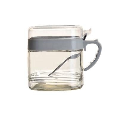 China Sustainable Transparent Square Spice Use Glass Spice Jar Set With Spoon for sale