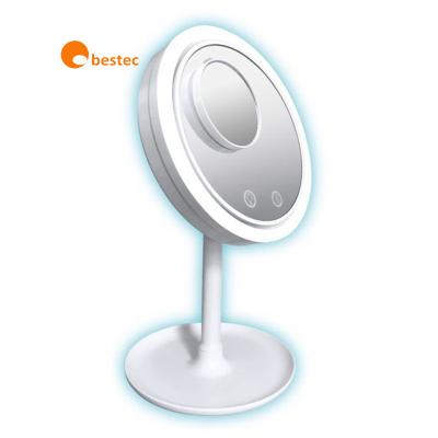 China Amazon Best Seller Dimmable Touch Sensor Beauty Breeze Lighted Oval Shape Make Up Led Mirror With Fan for sale