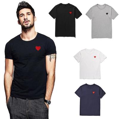 China Anti-Wrinkle Men Fashion T-shirt Simple Love-Heart Casual Embroidery Breathable Short Shirts Women Summer Outfits Couple T-shirt for sale