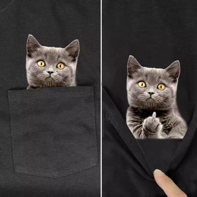 China Anti-Wrinkle Men's T-shirt Fashion Brand Summer Pocket Scorn Cat Printed T-shirt Mens Tees Hip Hop Tops Funny Cotton T Shirts for sale