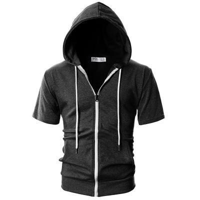 China Anti-wrinkle Men Fashion Sleeve Zipper Cotton Clothing Drawstring Pullover Hoodies Summer Wholesale Men's Short Jacket Sports Hoodies for sale