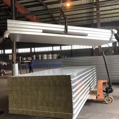 China Hot Color Rock Wool Steel Roof/Wall Sandwich Panel/Prefab House/Warehouse/Workshop/ect 2020 Sale For Construction Building for sale