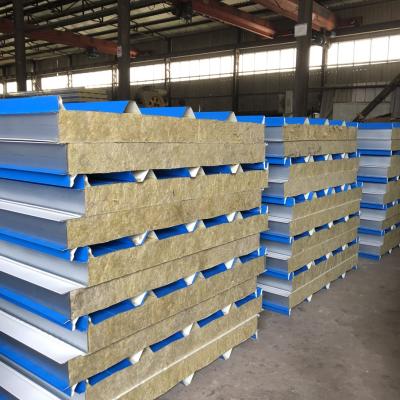 China Roof/Wall/House/Warehouse/Workshop/ect Colored Steel Insulation Rock Wool Sandwich Panel Prefab Color Steel Sandwich Panel for sale