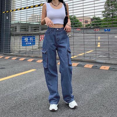 China European and American women's loose soft pocket breathable straight leg jeans show slightly for sale