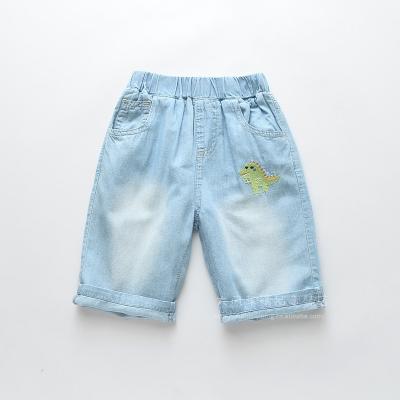 China Summer Kids Wear Breathable Dinosaur Embroidered Boys Waist Stretchy Denim Midpants for sale