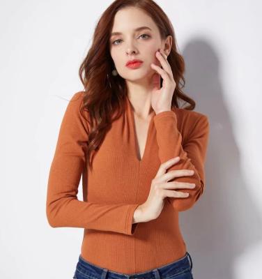 China Autumn Winter Women's Long Sleeve V-Neckline 6 Viable High Quality Colors Long Sleeve Onesie Top Jumpsuit for sale