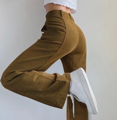 China Straight Pants Plus Size Autumn/Winter Loose Color Matching Casual Pants Solid Color Corduroy Pants Women for sale