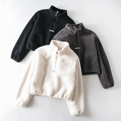 China Autumn Breathable Winter Teddy Lambswool High Quality Hoodie For Women Puffsleeve Pullover Oversized Thick Crop Top Hoodie for sale