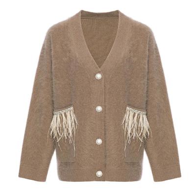 China YT Winter Women Breathable Tassel Knitted Chunky Knit Thick Custom Wool Cardigan Sweater for sale